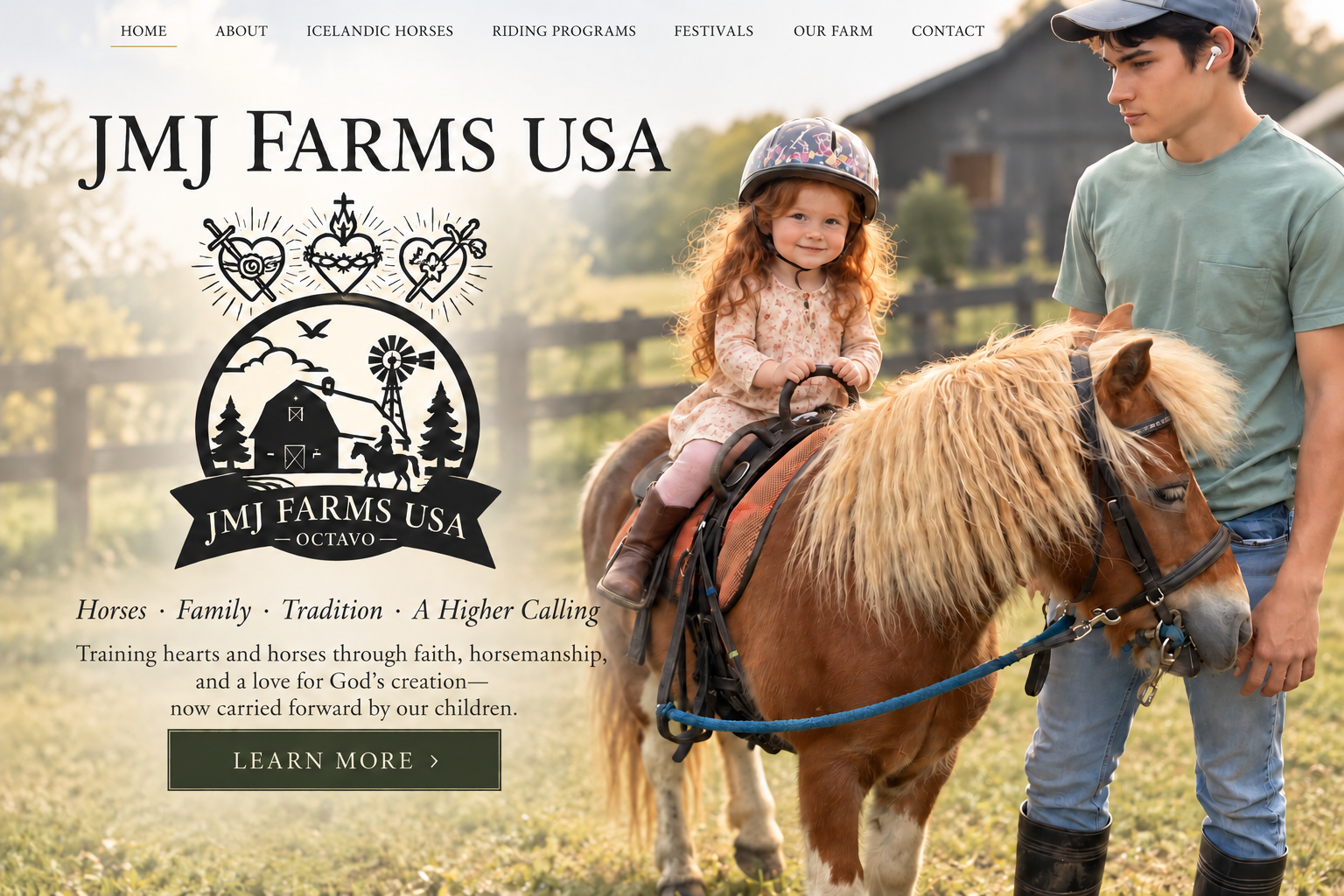 JMJ Farms USA — Horses, Family, Tradition, A Higher Calling. Training hearts and horses through faith, horsemanship, and a love for God’s creation—now carried forward by our children.